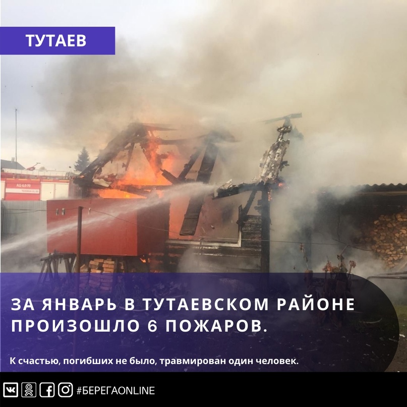 За январь 2021 года в Тутаевском районе произошло 6 пожаров